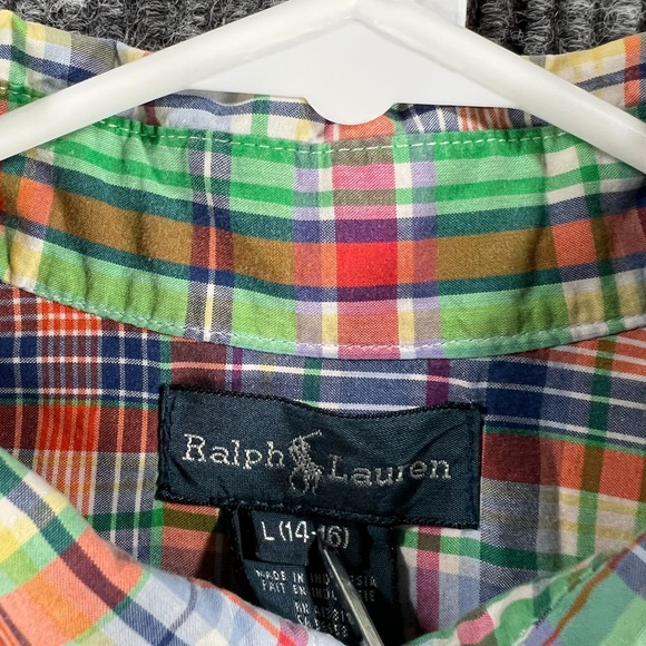 Ralph Lauren Shirt Youth Boys Large Green Plaid Long Sleeve Button Down Casual - Picture 11 of 14